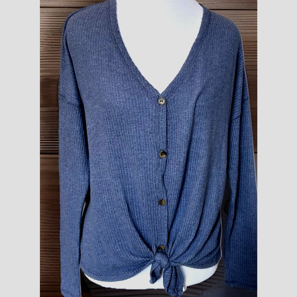 American Eagle WAFFLE KNIT TOP GRUNGE SKATER COZY Tie Front Comfy Y2K Boho Med